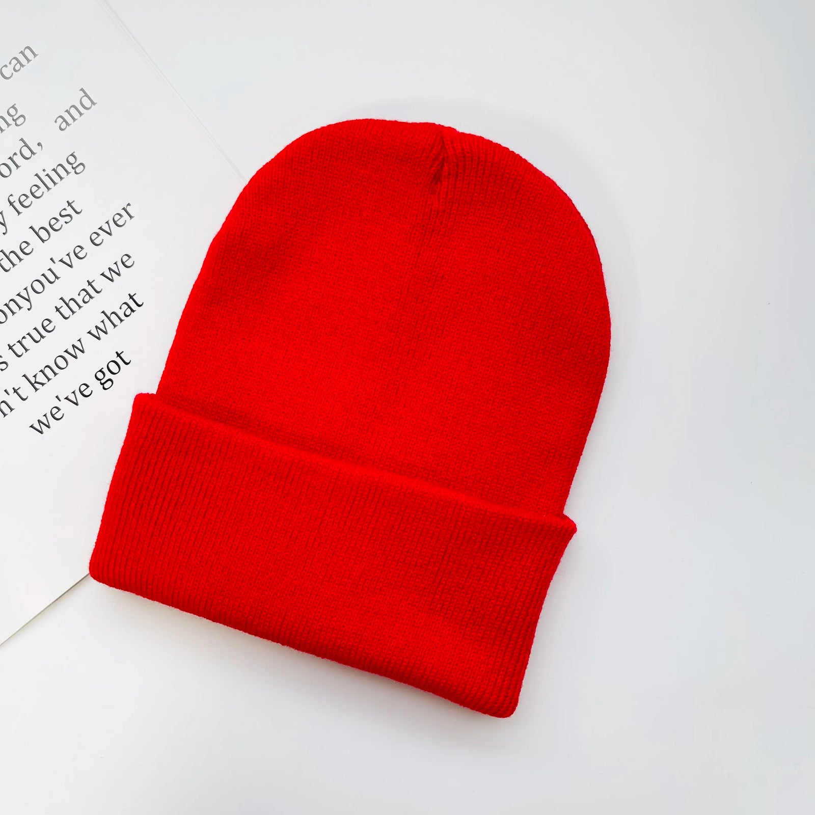 Solid Knit Beanie with Folded Cuff and Color Choices