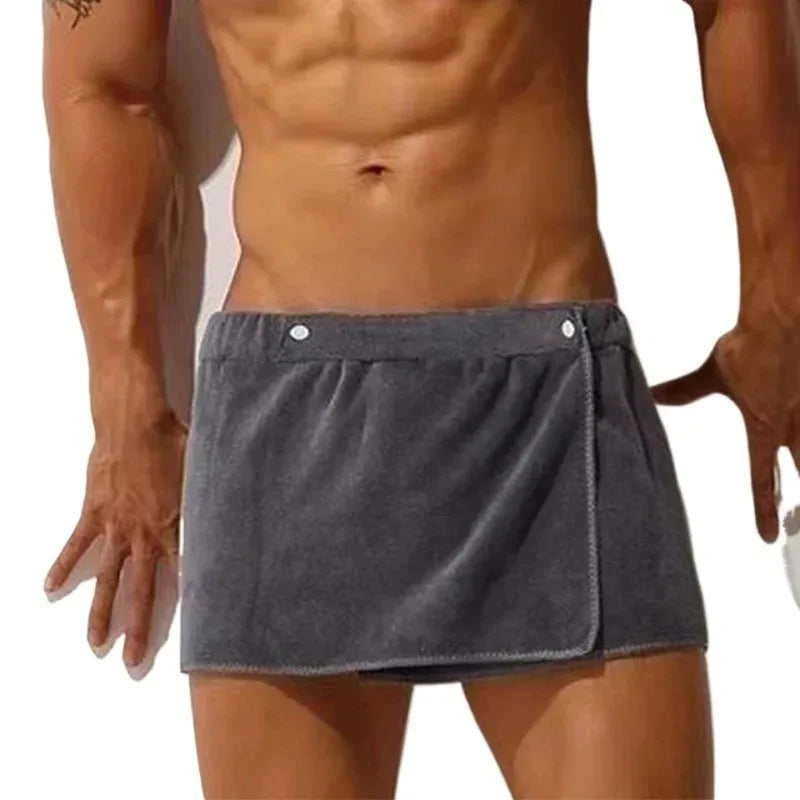Men's Towel Texture Wrap Around Lounge Bath Skirt
