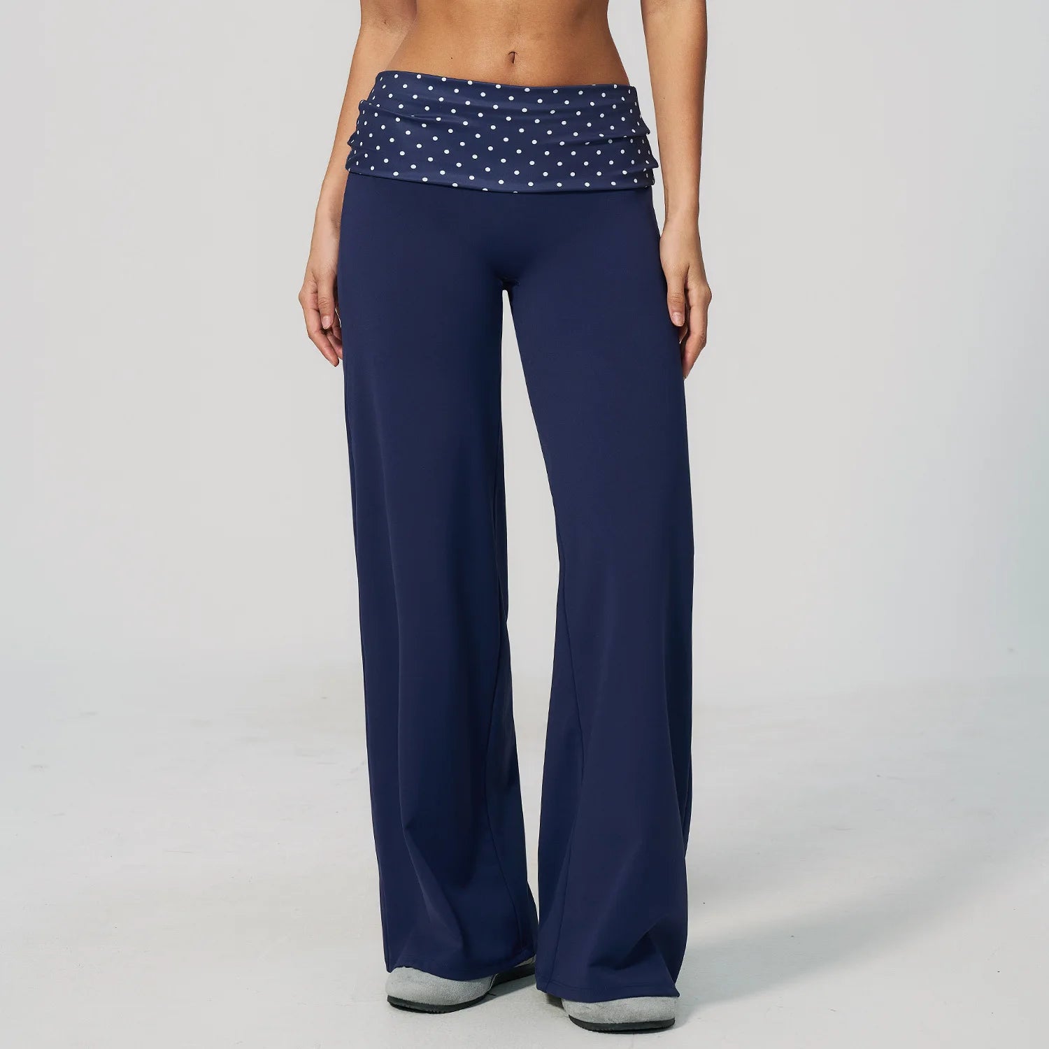 Women's Patterned Fold Over Waist Wide Leg Workout Pants with Flared Shape