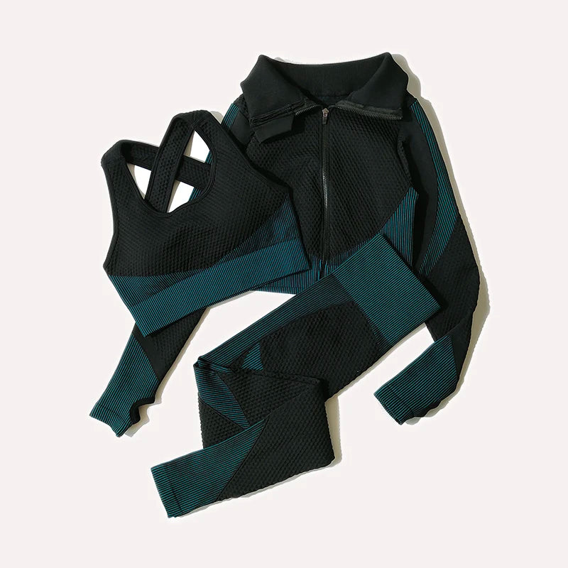 Women's Zip Jacket Bra And Leggings Yoga Set