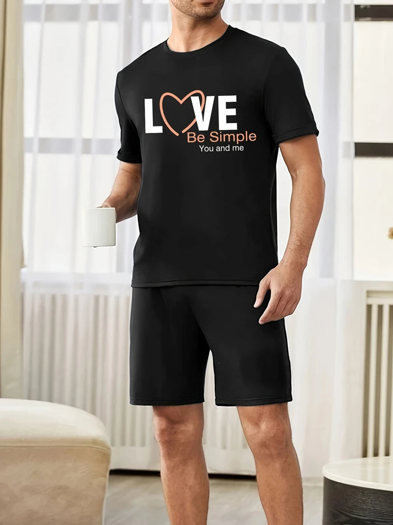 Men's Bear Print T Shirt and Shorts Pajama Set