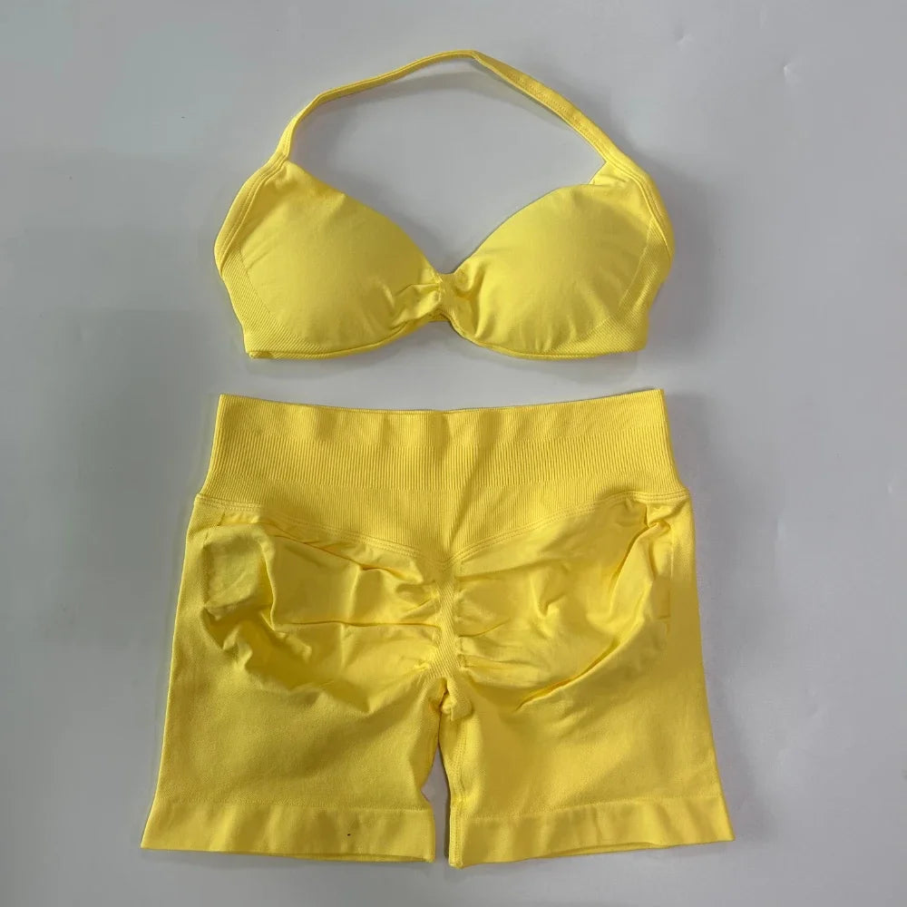 Women's Thin Strap Bra And Shorts Yoga Set