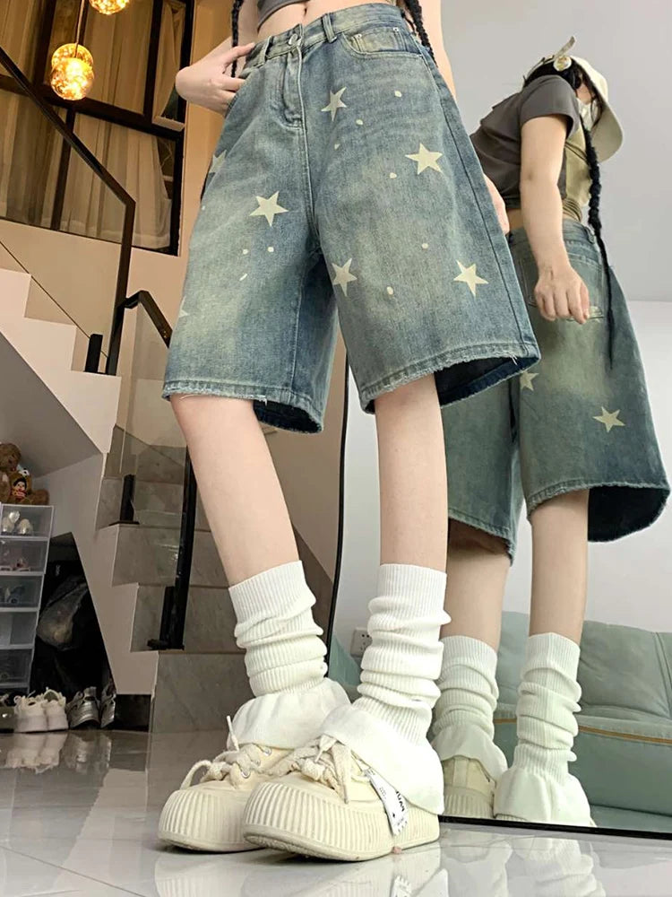 Women's Star Knee Denim Casual Denim Shorts For Everyday Outfits