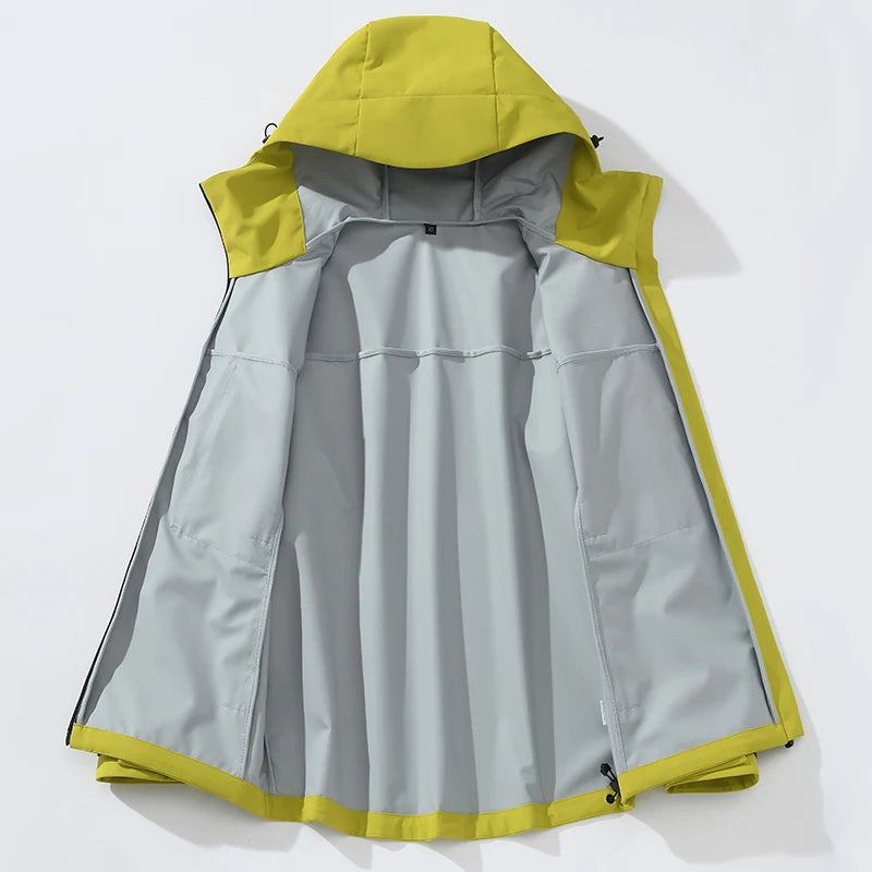 Hooded Long Sleeve Full Zip Outdoor Hiking Jacket with Pockets
