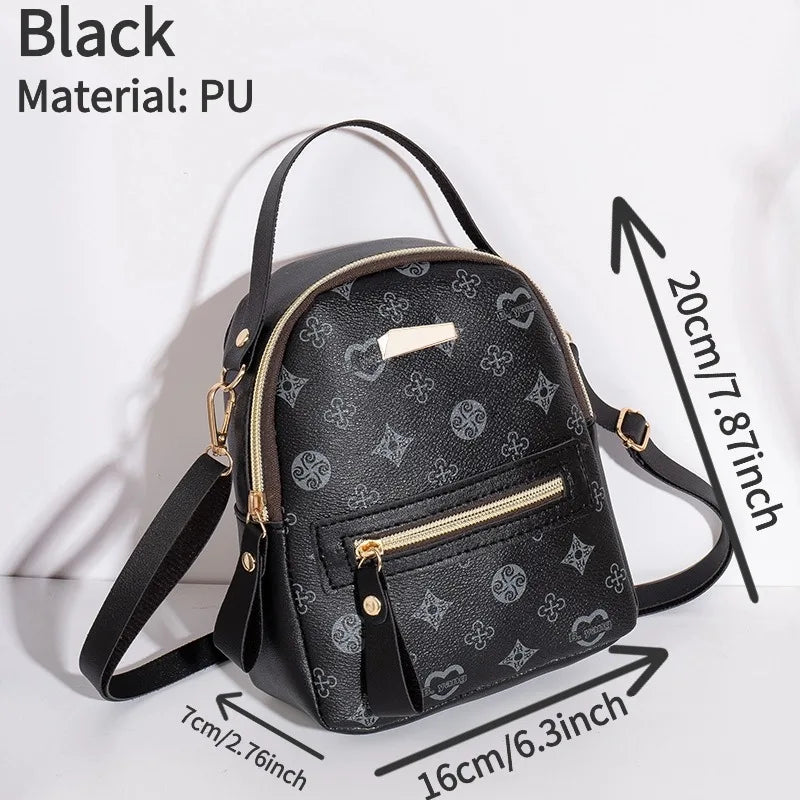 Printed Mini Backpack with Front Zipper Pocket and Multiple Carry Options