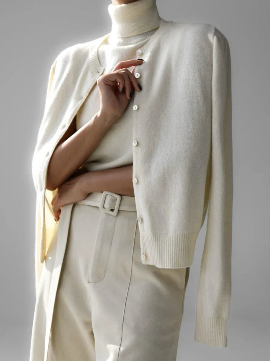 Women's Two Piece Turtleneck Top And Cardigan Clothing Set