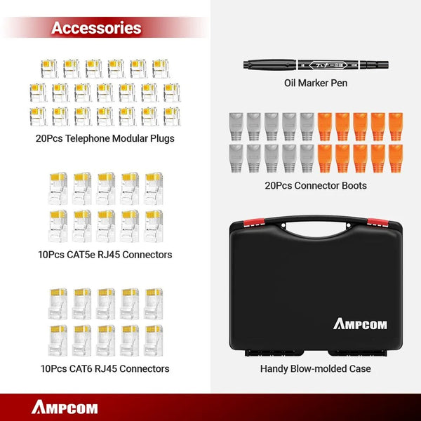 RJ45 Crimper Lan Tester Tool Set Ethernet Cable Stripper Punch Down Tool RJ 45 RJ11 Connectors 12 in 1 Cabling Repair Set
