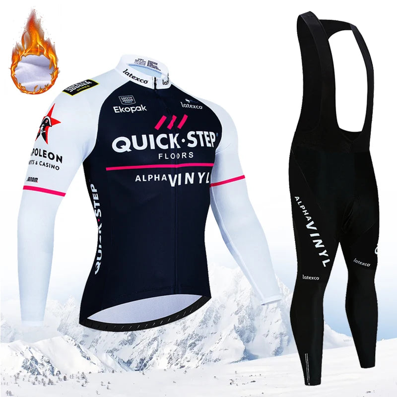 Men's Long Sleeve Fleece Cycling Jersey Set for Winter Bicycle Riding