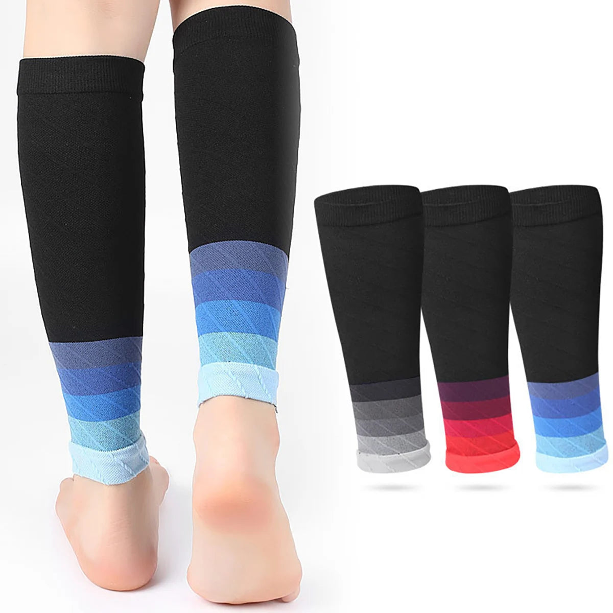 Color Block Calf Sleeves with Open Footless Shape