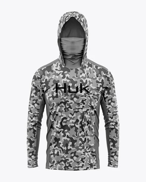 Men's Fishing-Print Long-Sleeve Hooded Top