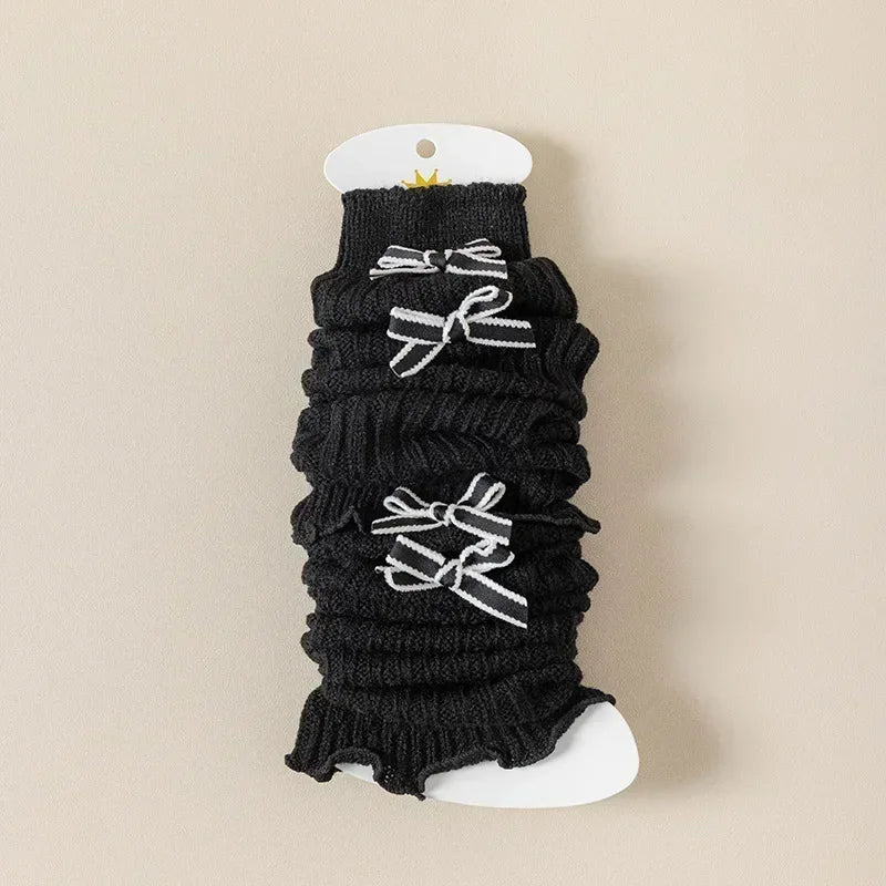 Children's Knit Leg Warmers with Decorative Bow Details