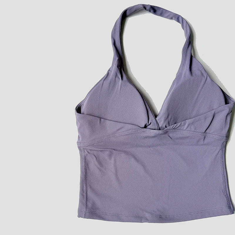 Women’s Halter Backless Sports Tank with Built-In Pads