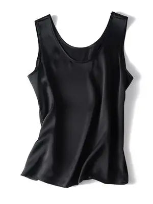 Women's Mulberry Silk Tank Top with Round Neck and Sleeveless Cut
