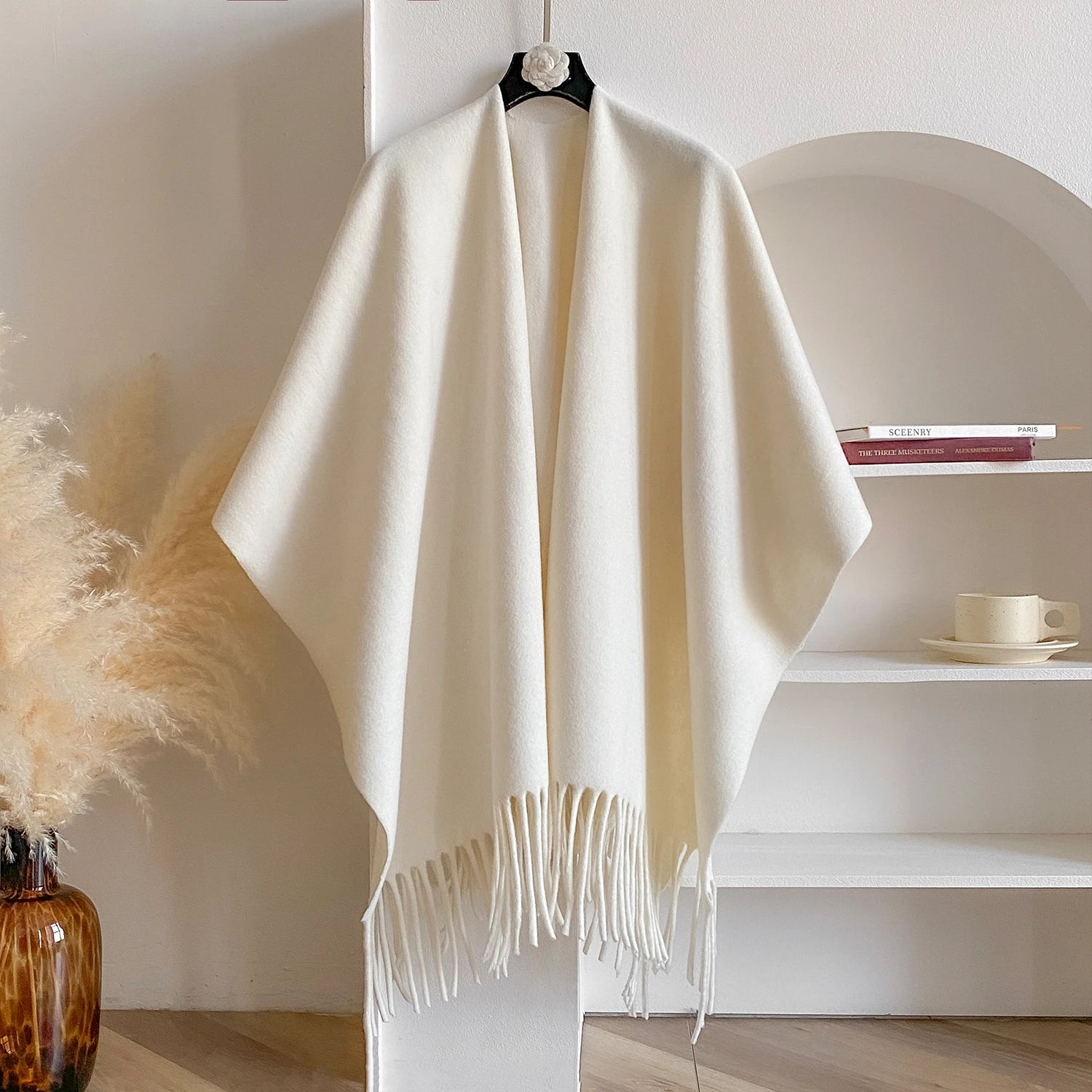Solid Fringed Wrap Scarf for Layering over Outfits