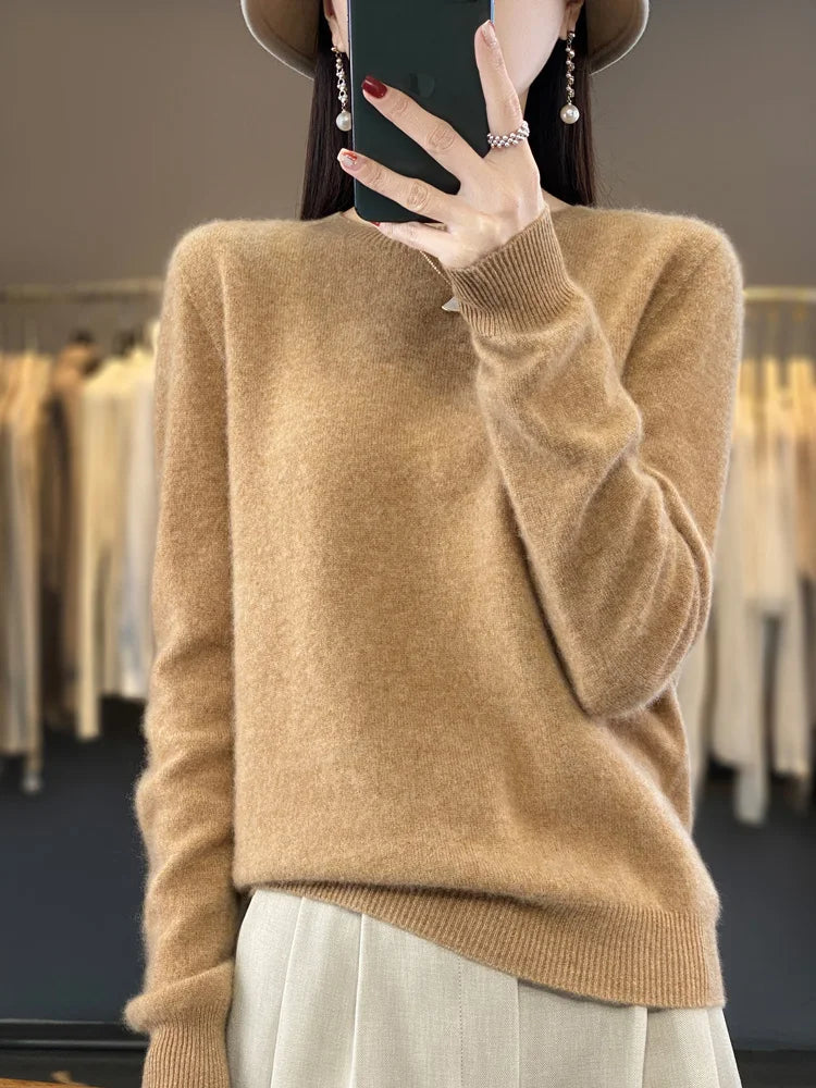 Women's Fluffy Round Neck Long Sleeve Sweater Casual Knit Layer