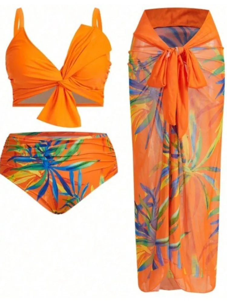 Women's Printed Wrap Top Bikini with Matching Wide Leg Pants