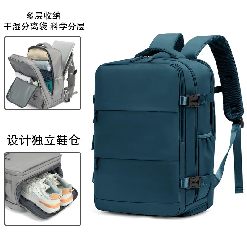 Rectangular Travel Backpack with Zippered Compartments and Carry Handle