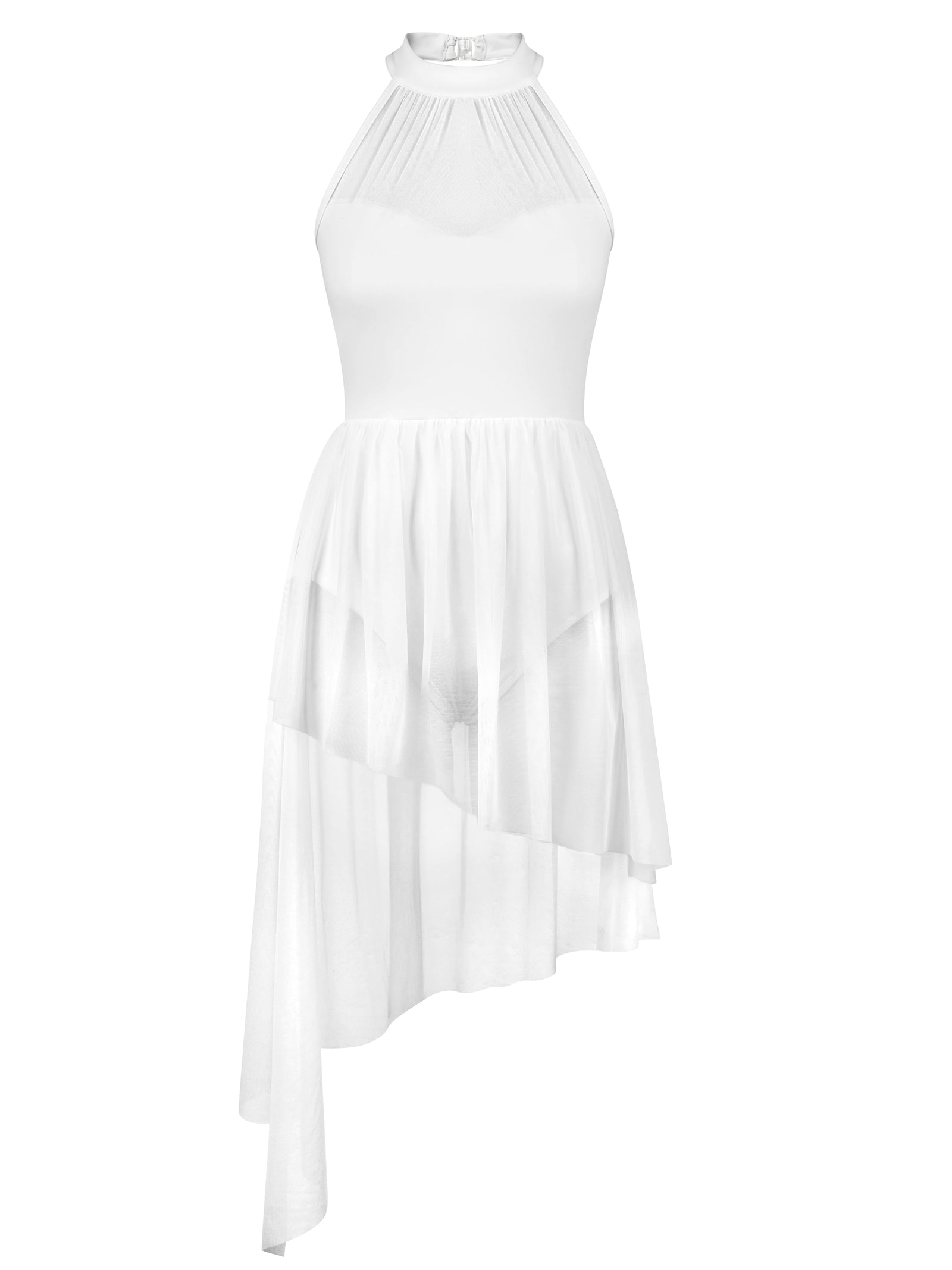 Women's Asymmetric Lyrical Dance Dress with Flowing Skirt and Cutout Bodice