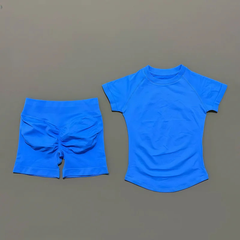 Women's Short-Sleeve Top and Shorts Yoga Set