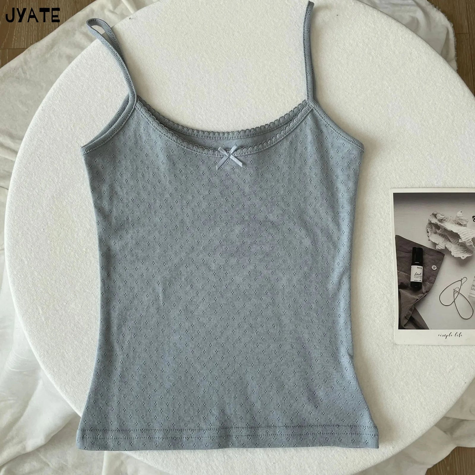 Women's Lace Trim Cotton Blend Camisole with Bow and Mixed Pattern Options