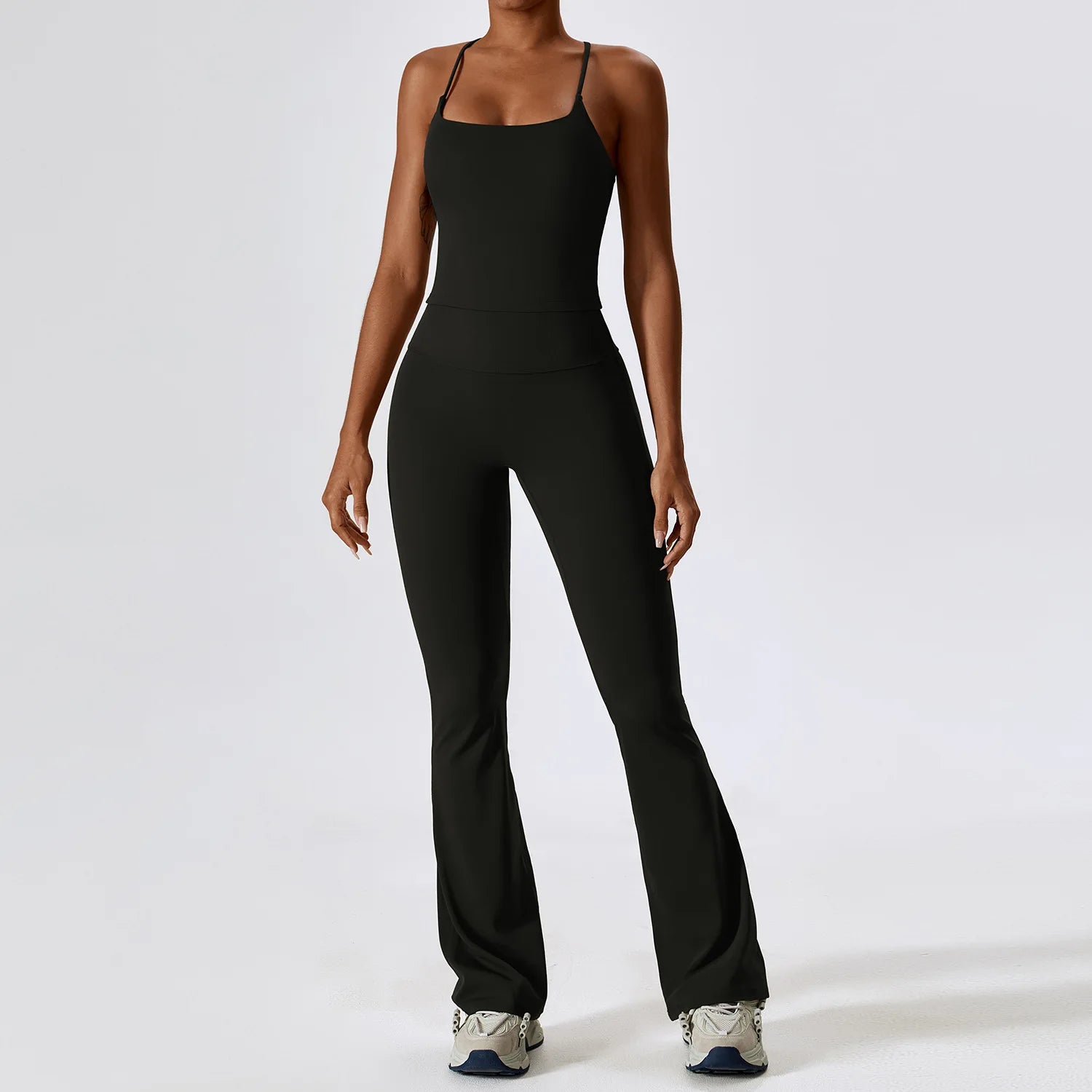 Women's Crop Top Sleeve Layer And Flared Pants Yoga Set