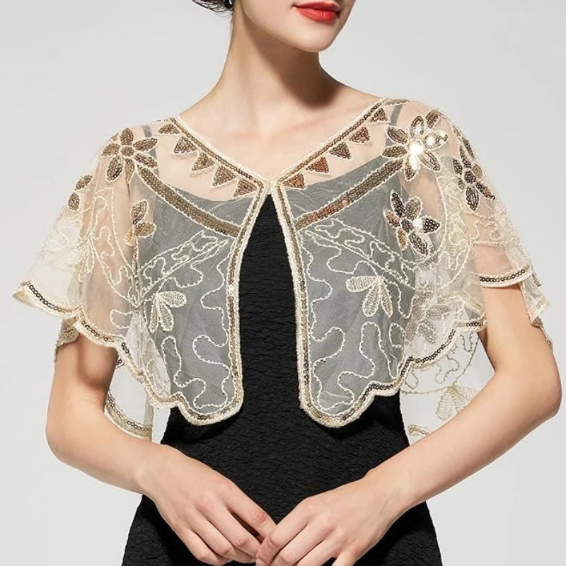Sequin Mesh Capelet for Layering over Dresses and Tops
