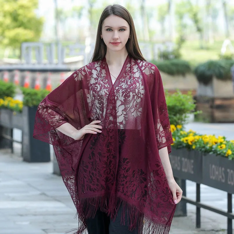 Long Lace Open Front Cardigan for Layering over Outfits