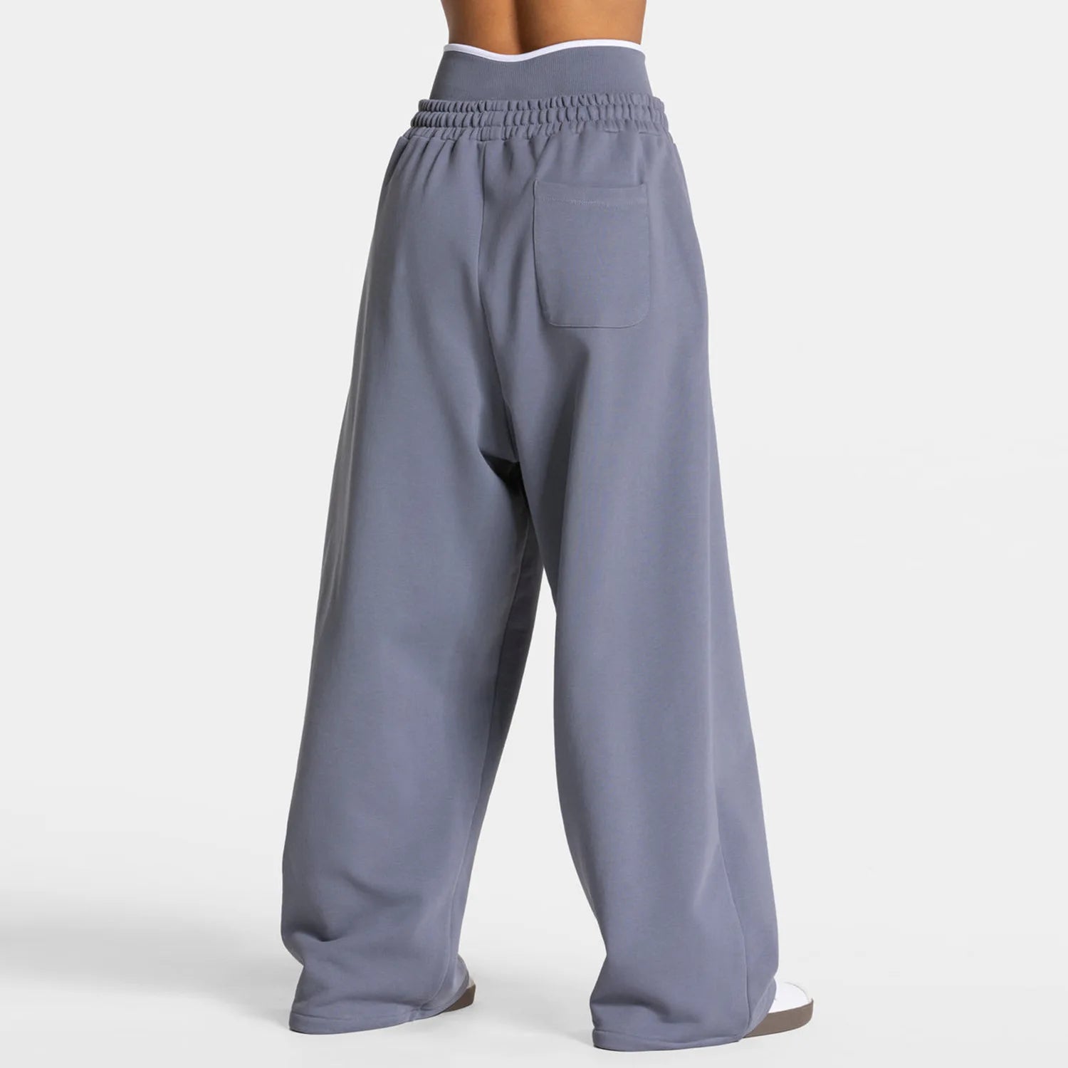 Women's Wide Leg Workout Pants with Double Waistband and Contrast Piping