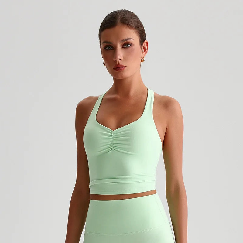 Women's Ruched Front Cross Back Longline Tank Top
