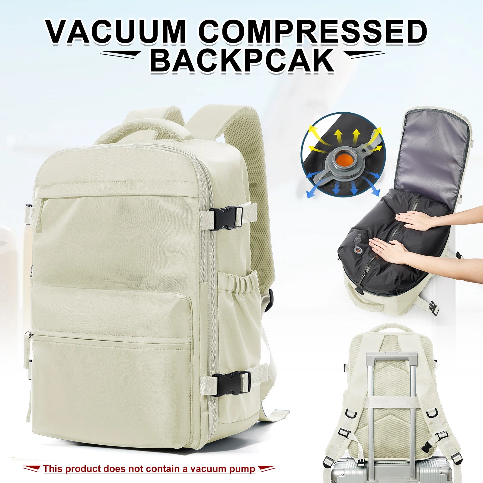 Travel Backpack with Internal Compression Compartment and Pump Option