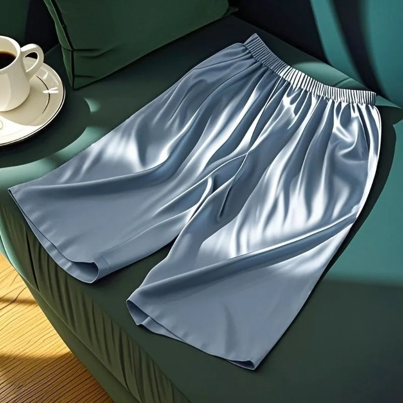 Men's Glossy Solid Elastic Waist Lounge Sleep Shorts