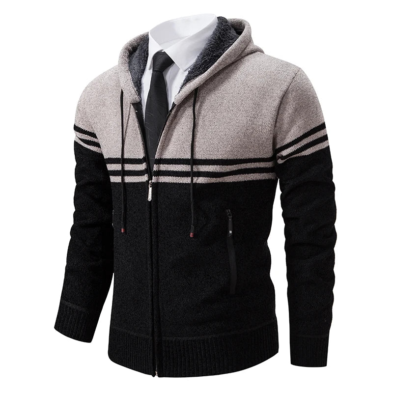 Men's Contrast Stripe Zip Front Knit Cardigan
