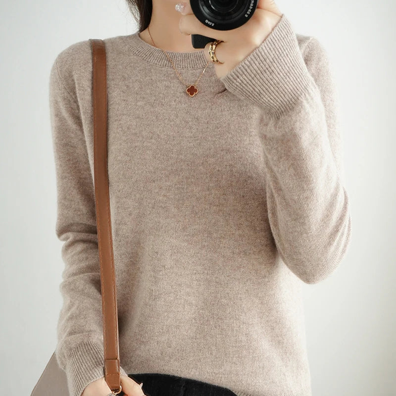 Women's Plain Long Sleeve Knit Sweater Casual Knit Layer