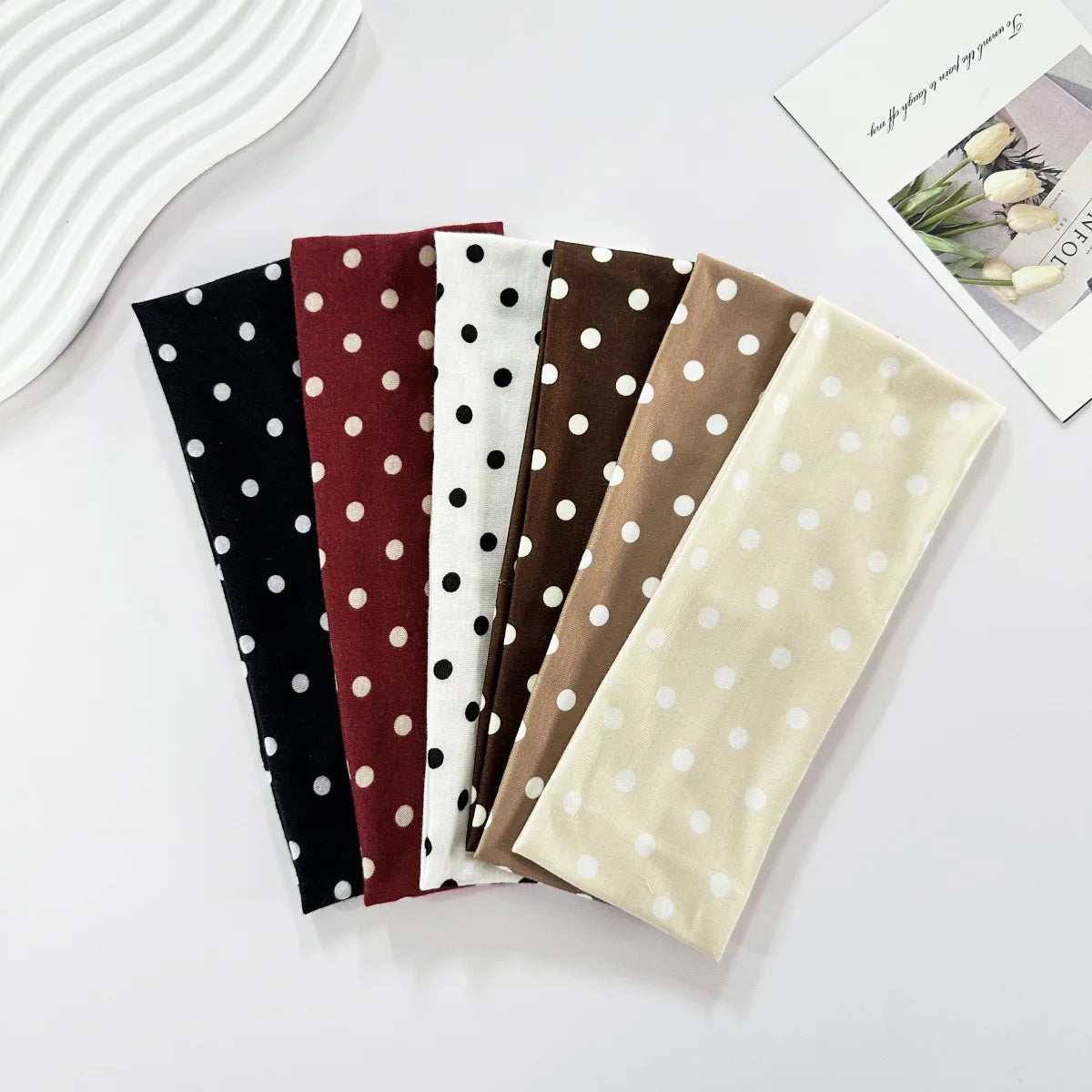 Polka Dot and Button Style Fabric Headband for Hair Styling