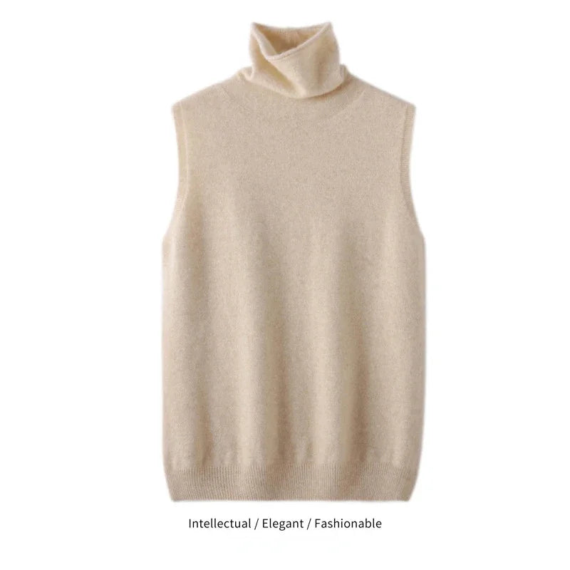 Women's Turtleneck Sleeveless Knit Vest Casual Knit Layer