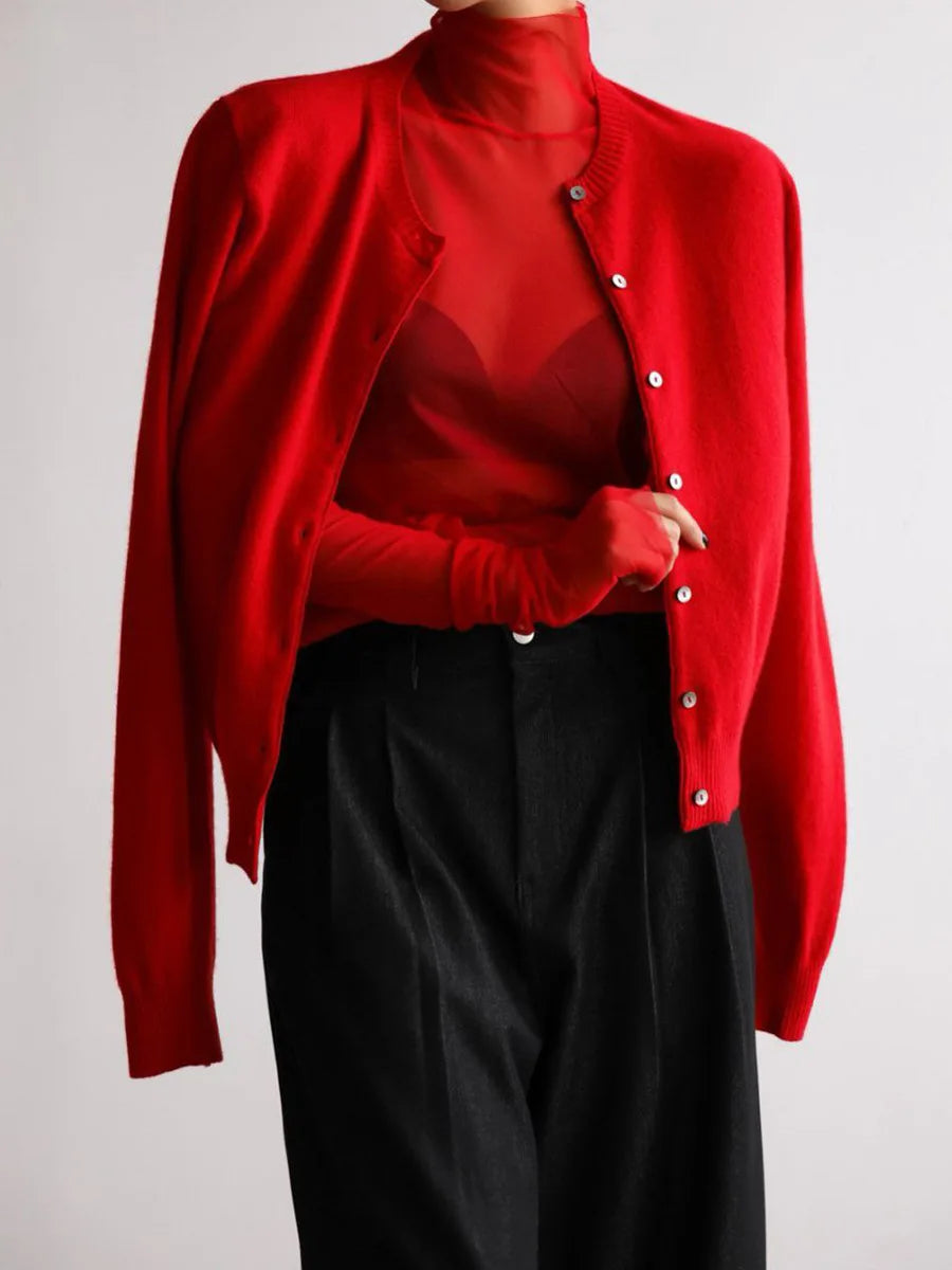 Women's Two Piece Turtleneck Top And Cardigan Clothing Set