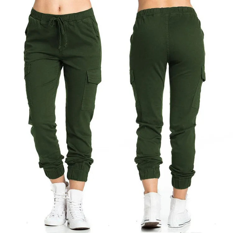 Women's Cargo Joggers with Drawstring Waist and Elastic Ankle Cuffs