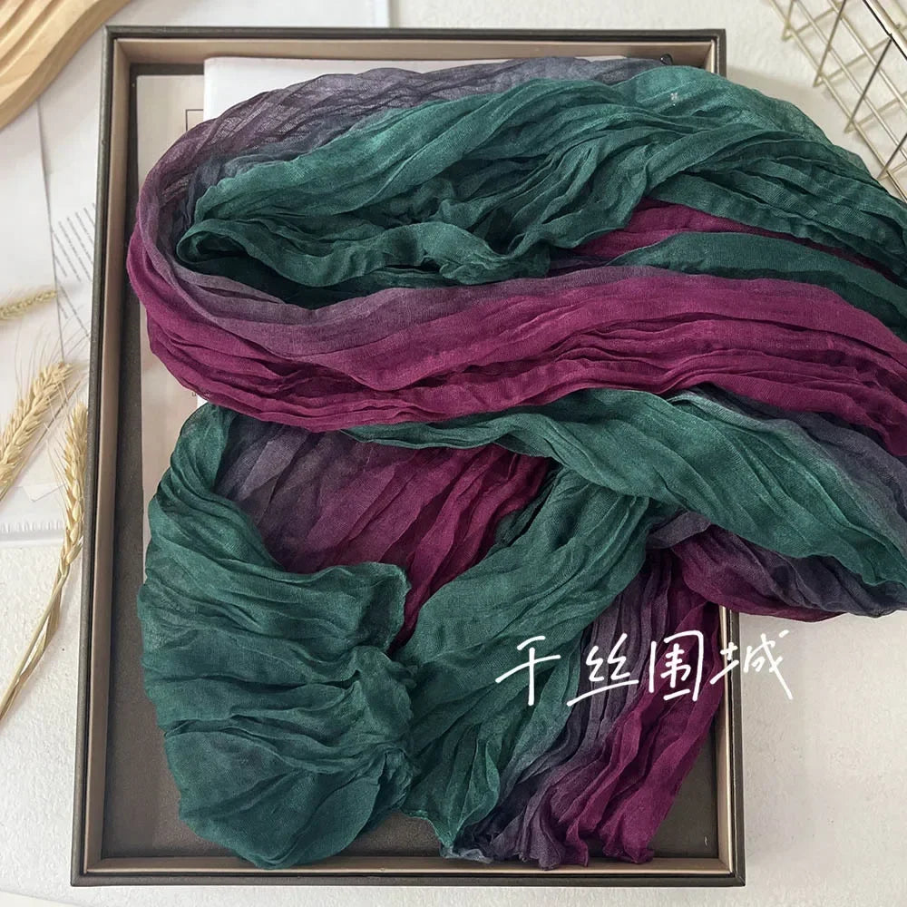 Gradient Crinkled Long Scarf with Rectangular Wrap Shape