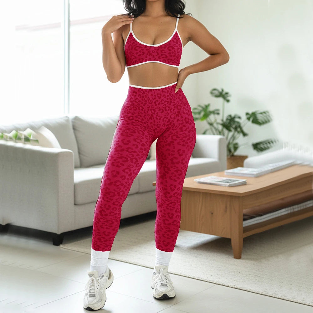 Women's Leopard Bra And Bottoms Yoga Set For Workout Outfits