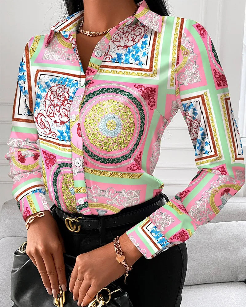 Women's Printed Collared Shirt with Assorted Pattern Options