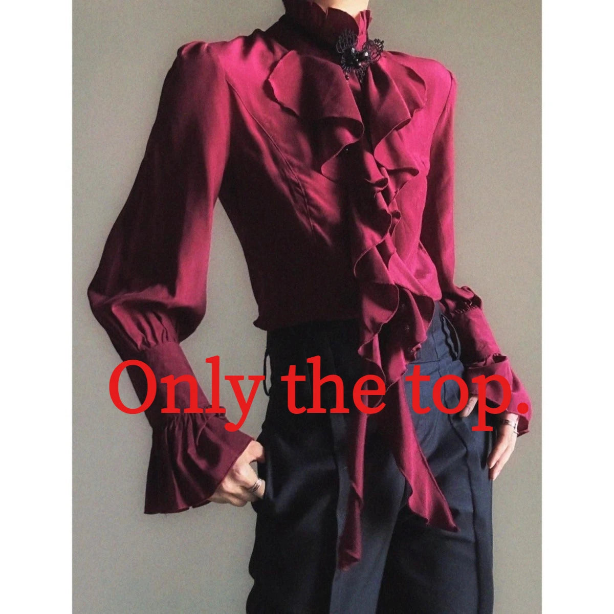 Women's Ruffled Stand Collar Long Sleeve Blouse