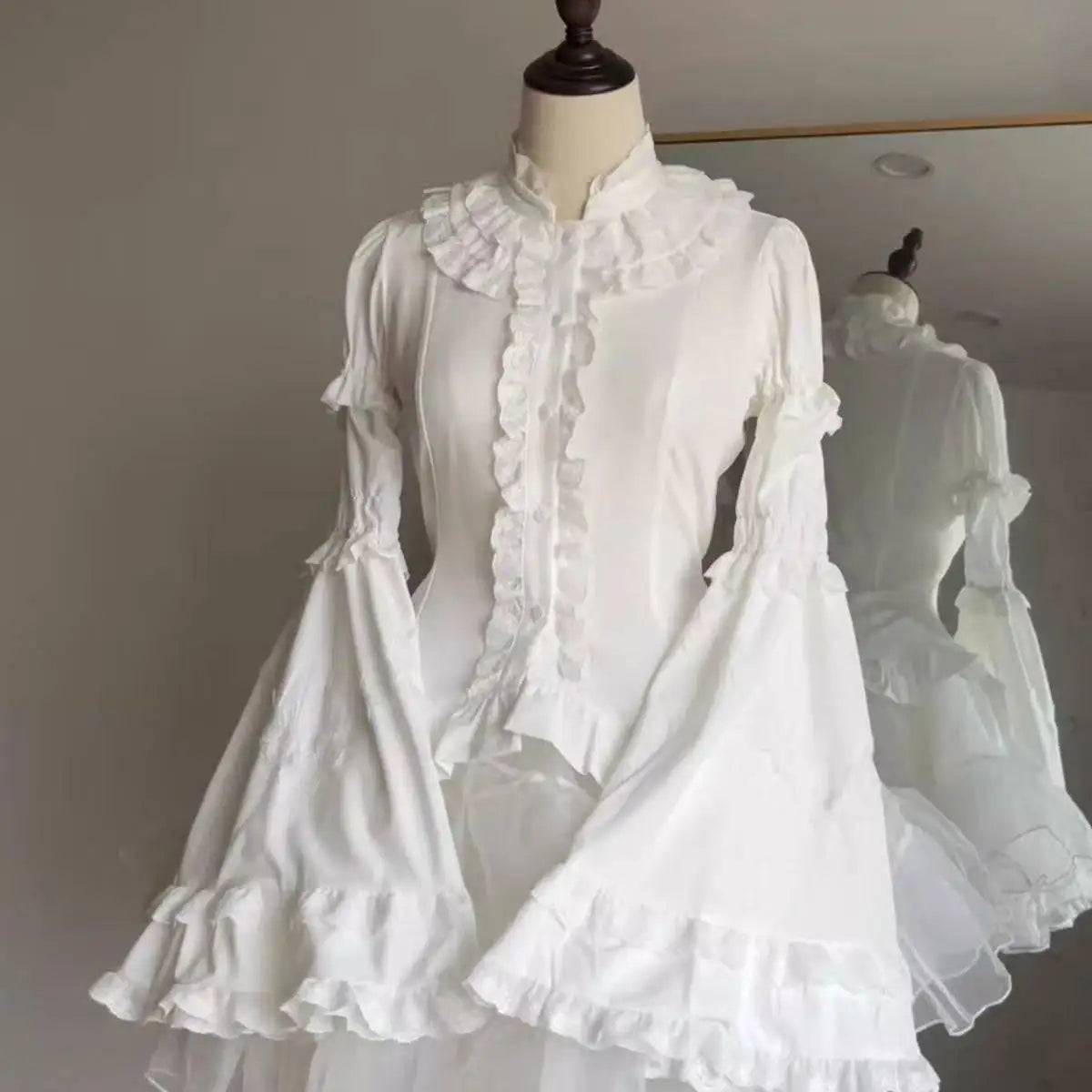 Women's Lace Trim Bow Detail Shirt with Sleeve Style Options
