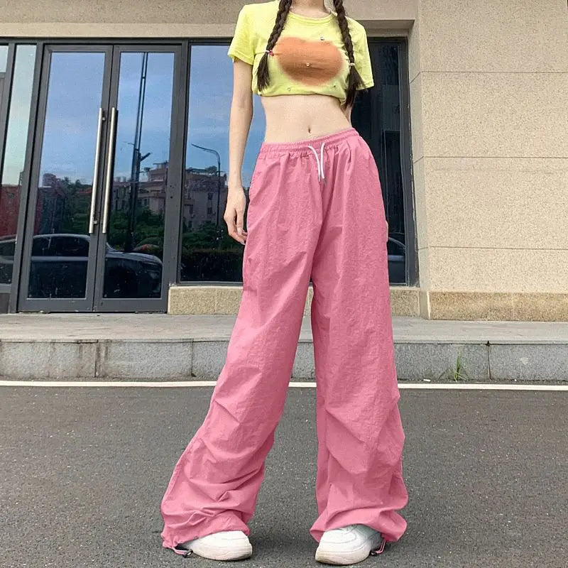 Women's Parachute Pants with Drawstring Waist and Adjustable Leg Openings