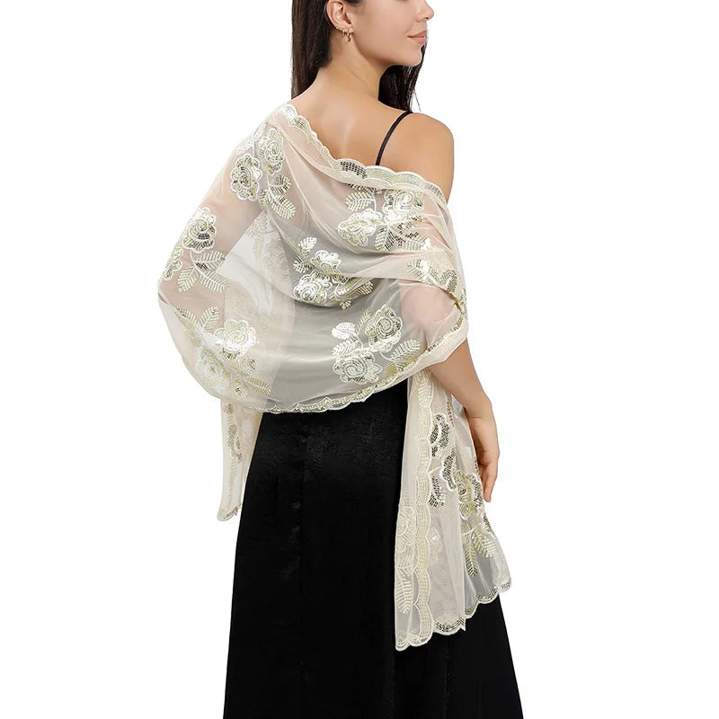 Floral Lace Fringed Wrap Scarf for Layering over Outfits