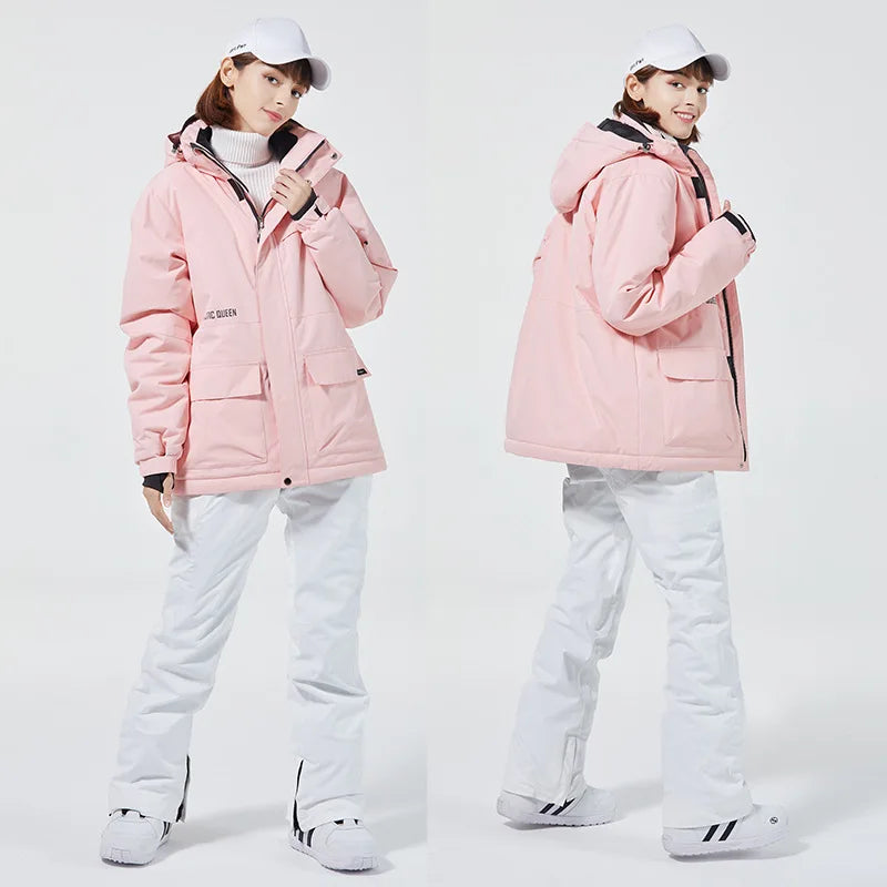 Hooded Ski Jacket and Pants Clothing Set with Style Options