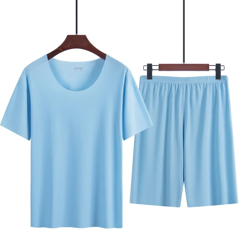 Men's Solid Crew Neck Short Sleeve Top and Shorts Pajama Set