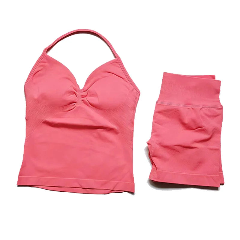 Women's Halter Tank And Shorts Yoga Set For Workout Outfits
