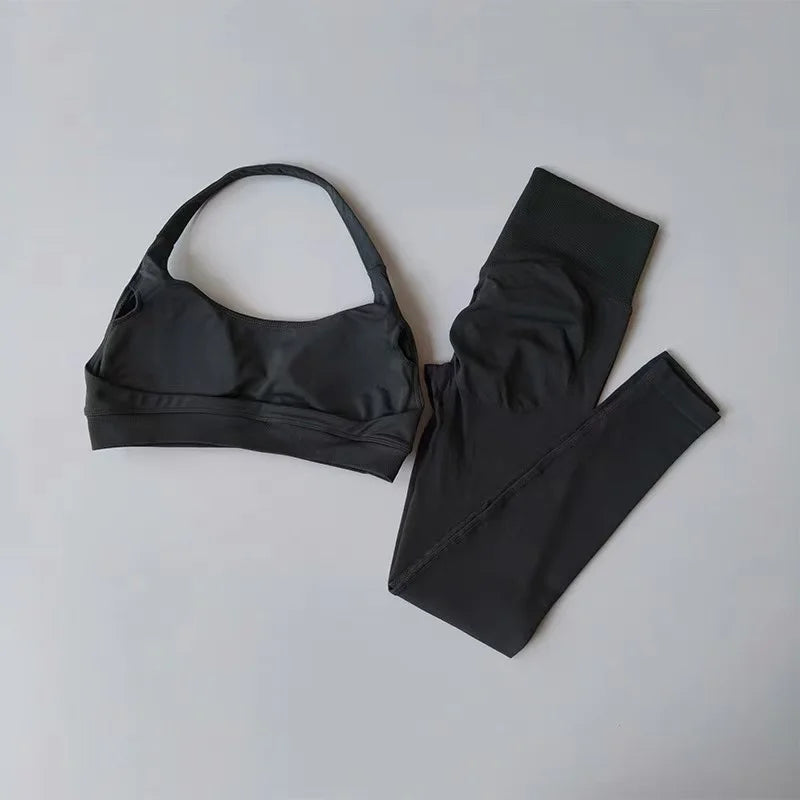 Women's Cross Back Bra And Flared Pants Yoga Set