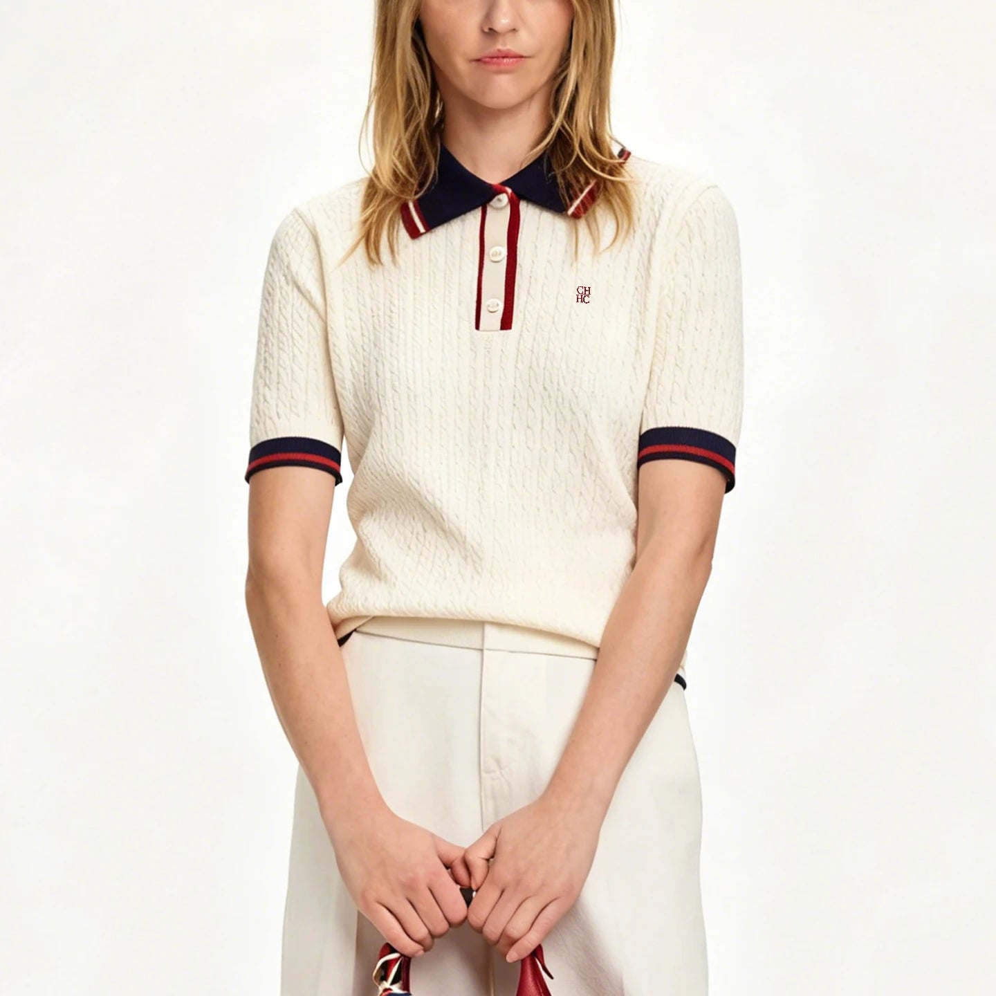 Women's Contrast Trim Short Sleeve Knit Polo Shirt