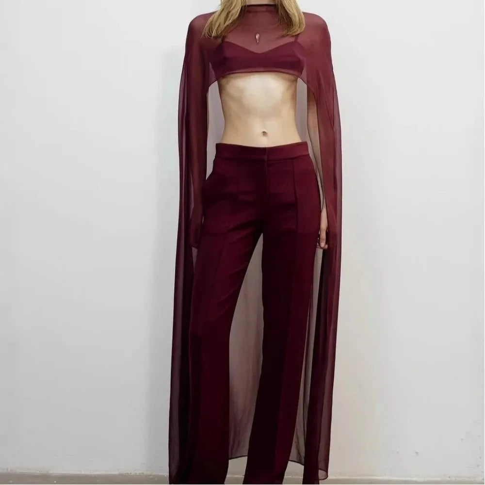 Long Sheer Draped Cape for Layering over Outfits